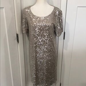 Cable & Gauge Sequin Short Sleeve Dress champagne, elegant, special occasion